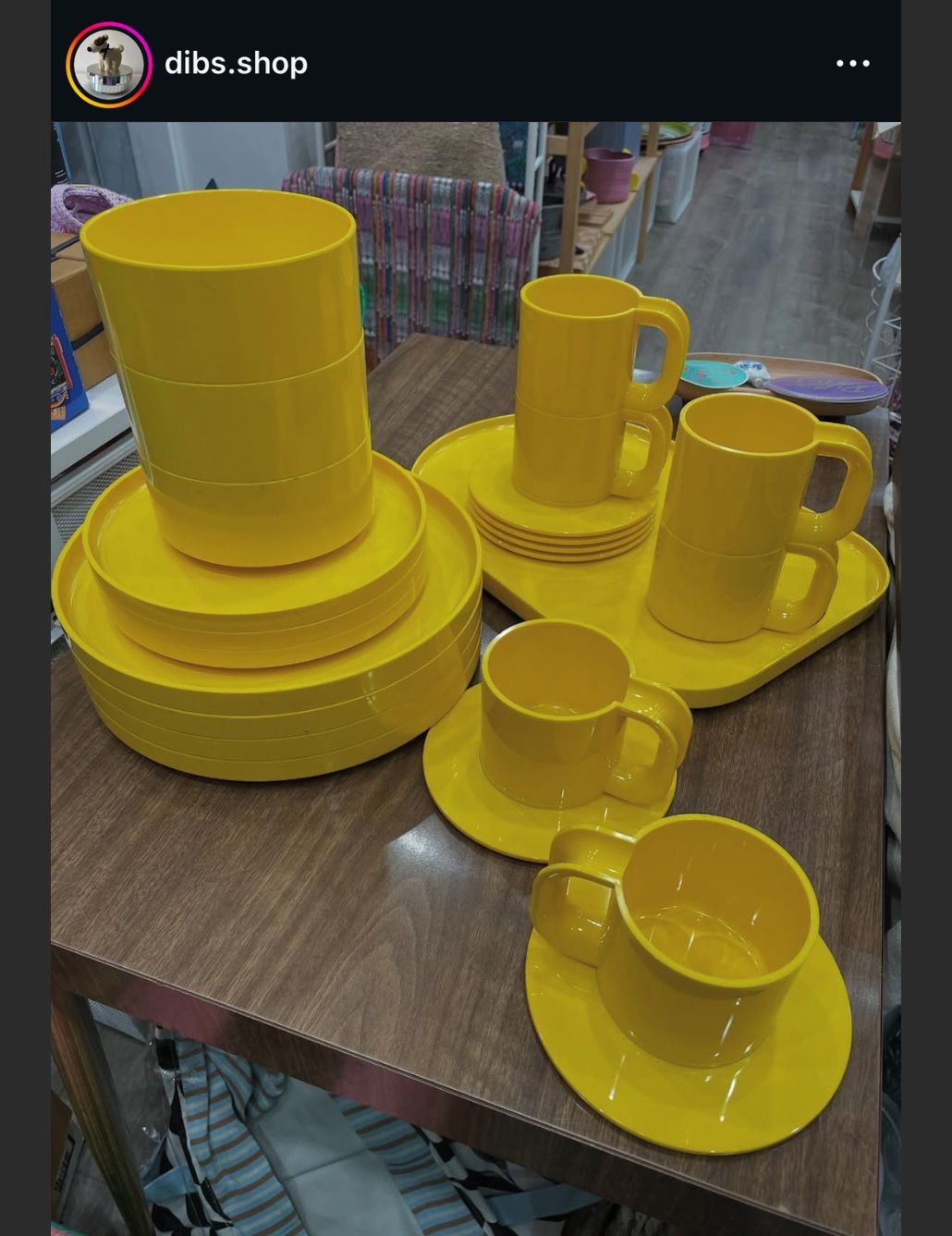 Yellow tableware display from Dibs Shop.